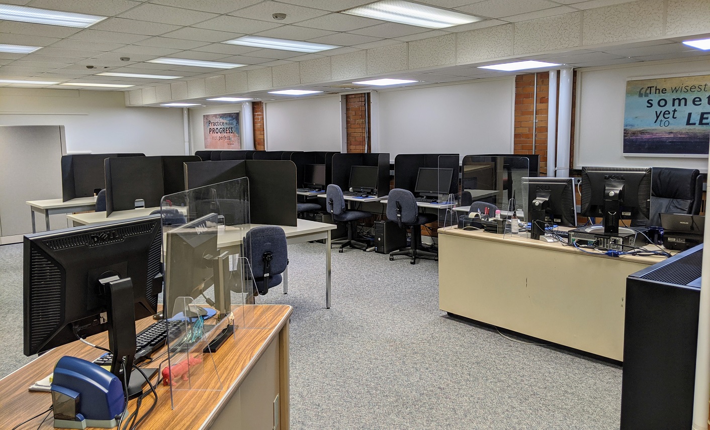 Image of the Testing Accommodation Center lab showing testing stations.