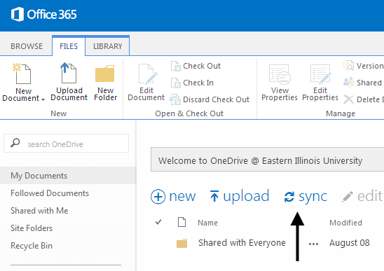 Sync button on Office 365 OneDrive for Business