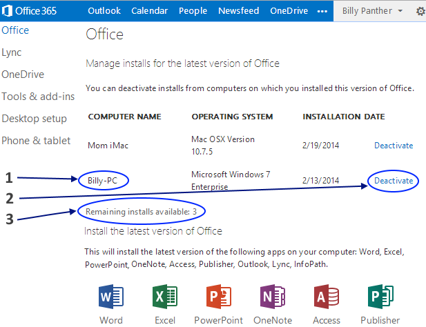Screenshot of Office 365 ProPlus licensing page
