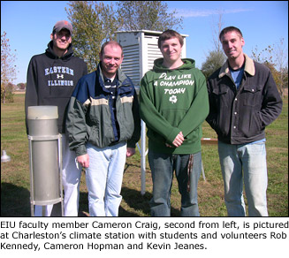 EIU faculty member and students at historical climate station