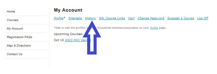 Screenshot of the IML pension training course history tab