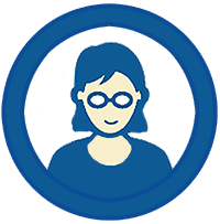 stylized image of person with short hair and glasses