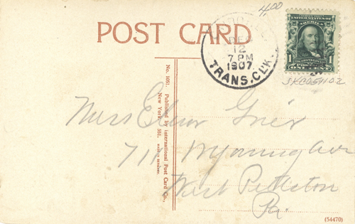 image of back of postcard