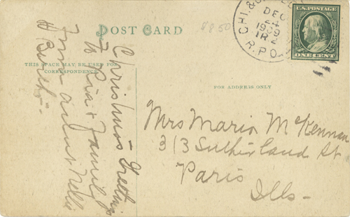 image of back of postcard