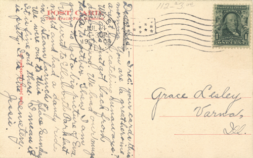 image of back of postcard