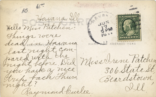 image of back of postcard