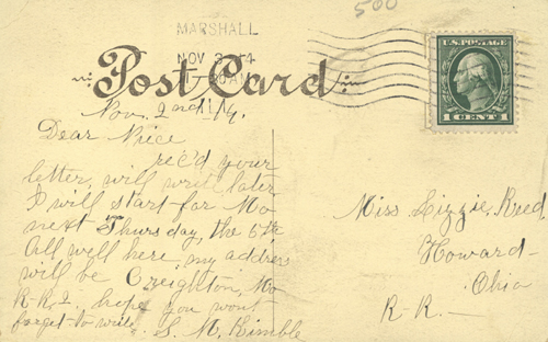 image of back of postcard