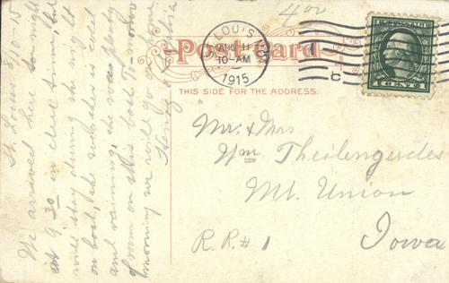 image of back of postcard