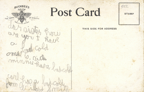 image of back of postcard