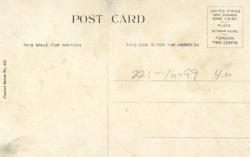 image of back of postcard