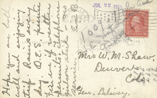 image of back of postcard