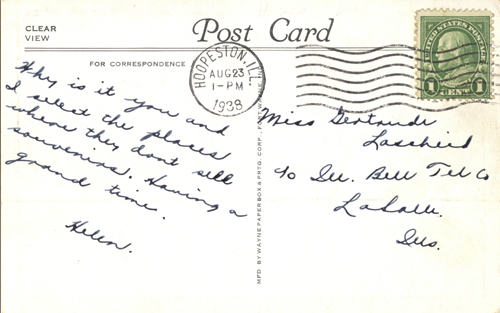 image of back of postcard