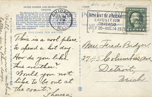 image of back of postcard