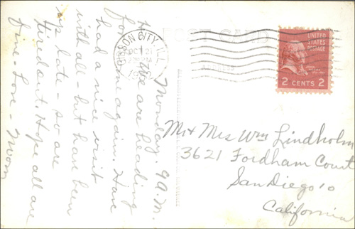 image of back of postcard