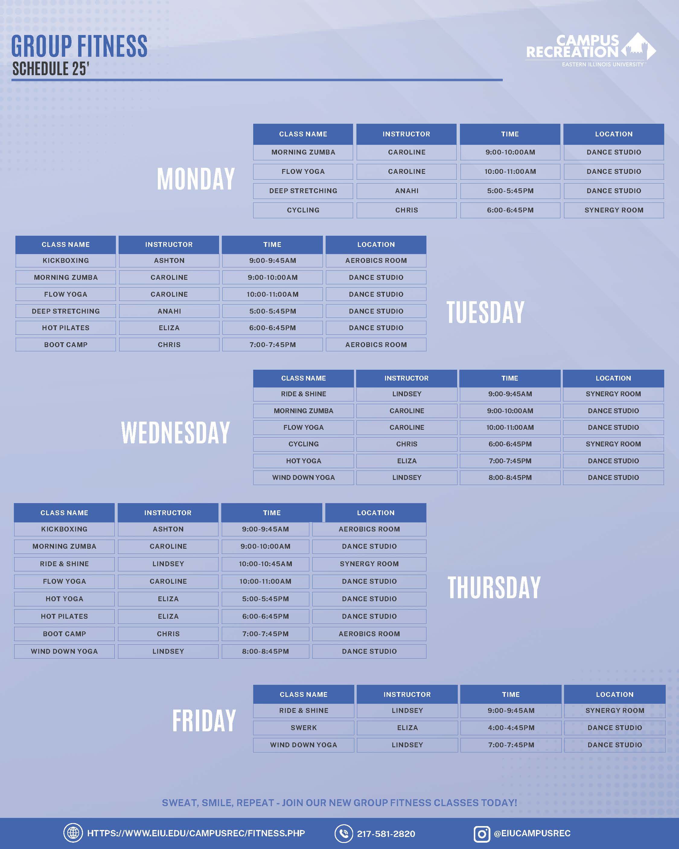 Fall 2025 Group Fitness Schedule