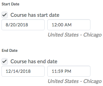 Course start and end dates image