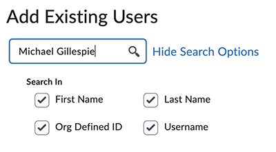 Search box for add existing user