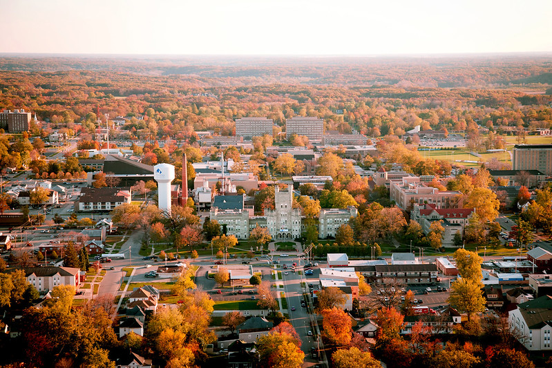 old main drone shot in fall