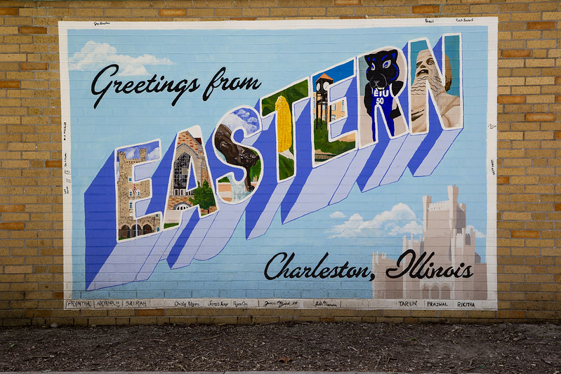 mural with collage forming letters