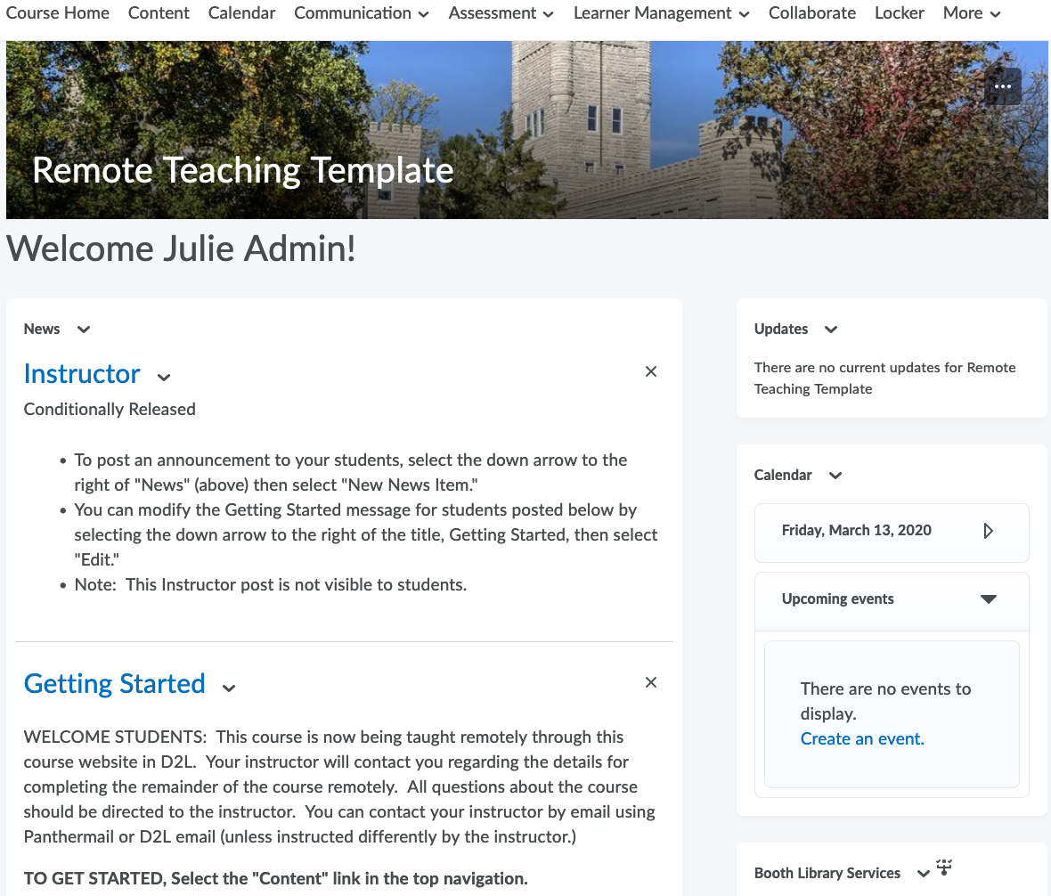 Image of Remote Teaching Template homepage