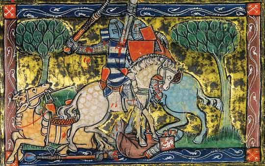 image of Arthurian combat from the fourteenth century