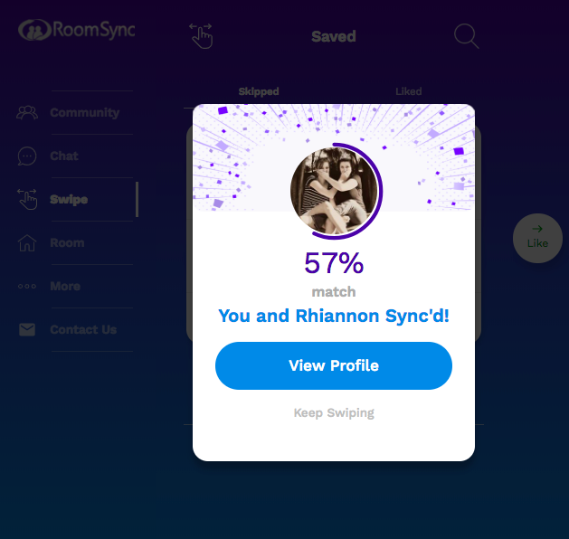 57% RoomSync match screen