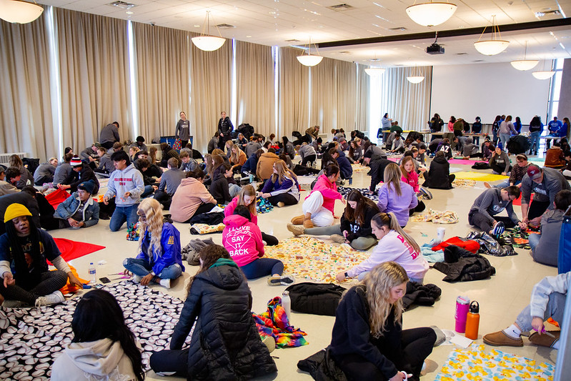 students making blankets  at mlk day