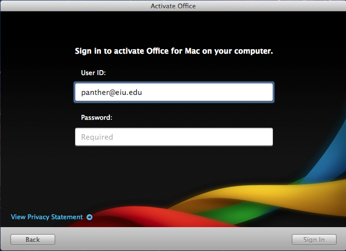 Mac Office 2011 EIU password