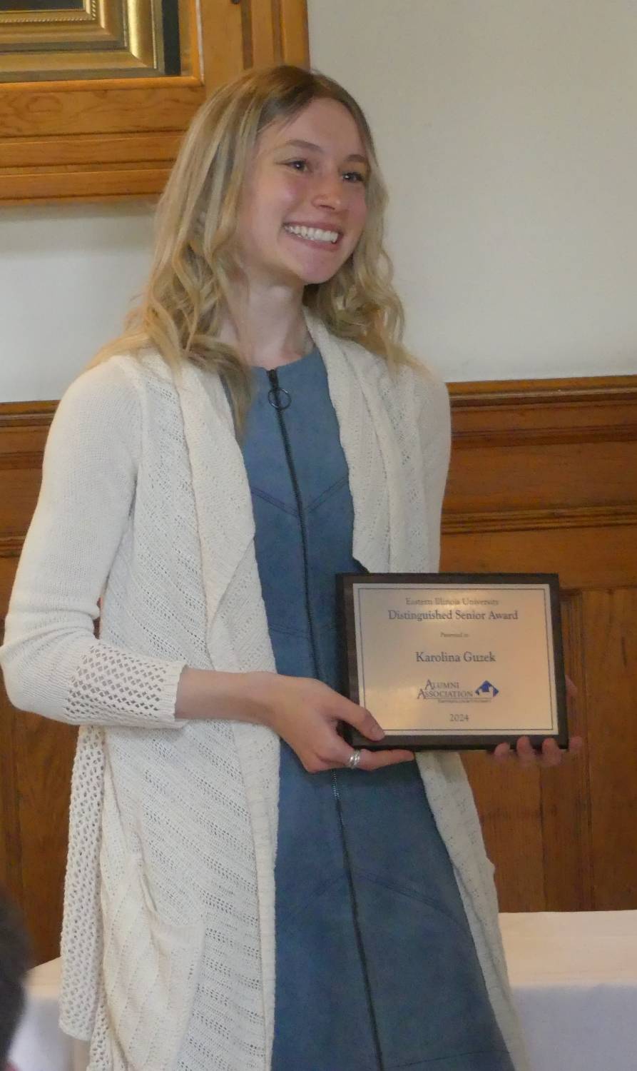 Seniors August Biernbaum, Brianna Hull-Dennis, Karolina Guzek, and Paige Thing were honored as Distinguished Seniors by the EIU Alumni Association.