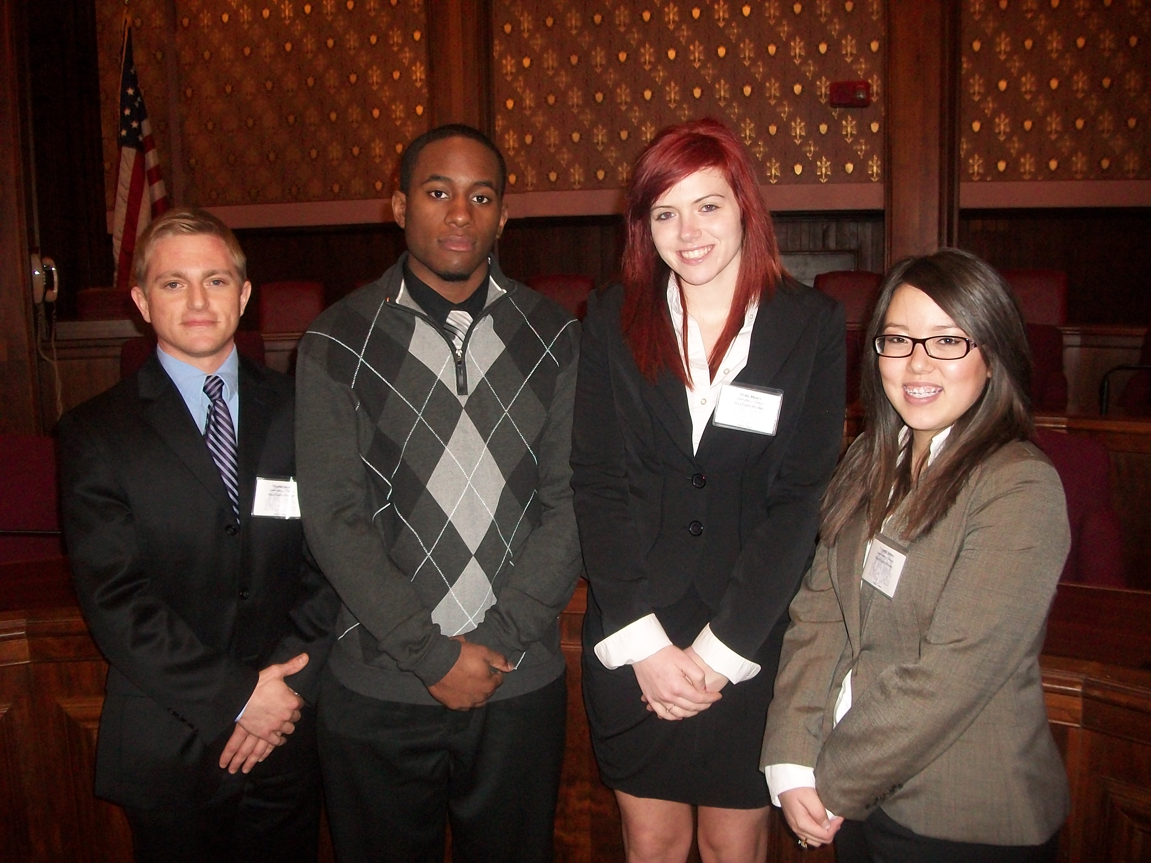 Nic Jacob, Cyle Catlett, Holly Henry, and Crystal Abbey, members of the EIU Moot Court team, compete at the 2011 Model Illinois Government Moot Court Tournament in Springfield.