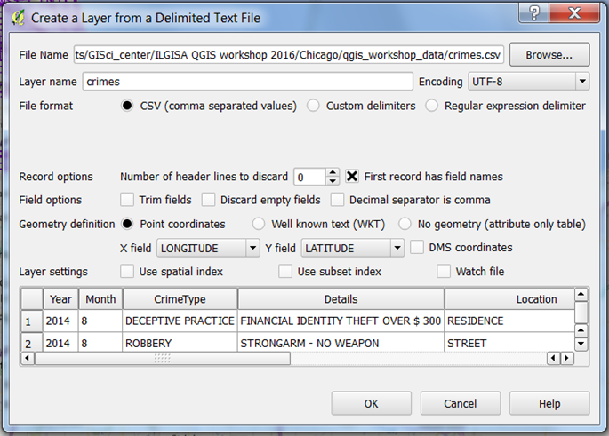 delimited text layer dialoque box