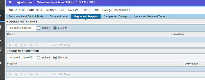 Degree & Program Tab