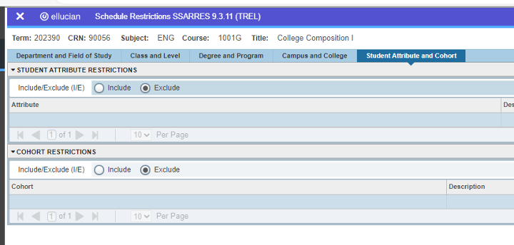 Student Attribute & Cohort Tab