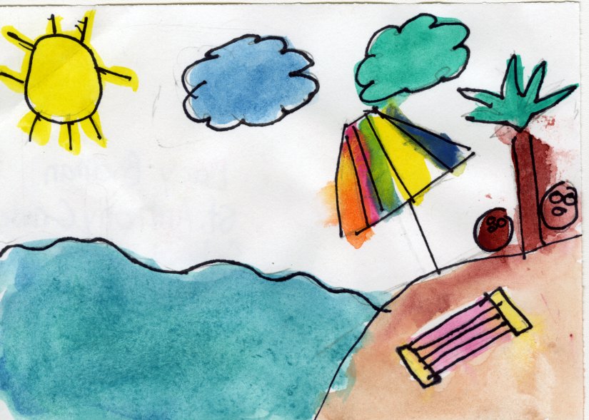 Watercolor painting on paper of a beach landscape by fifth grader Lucy Bierman