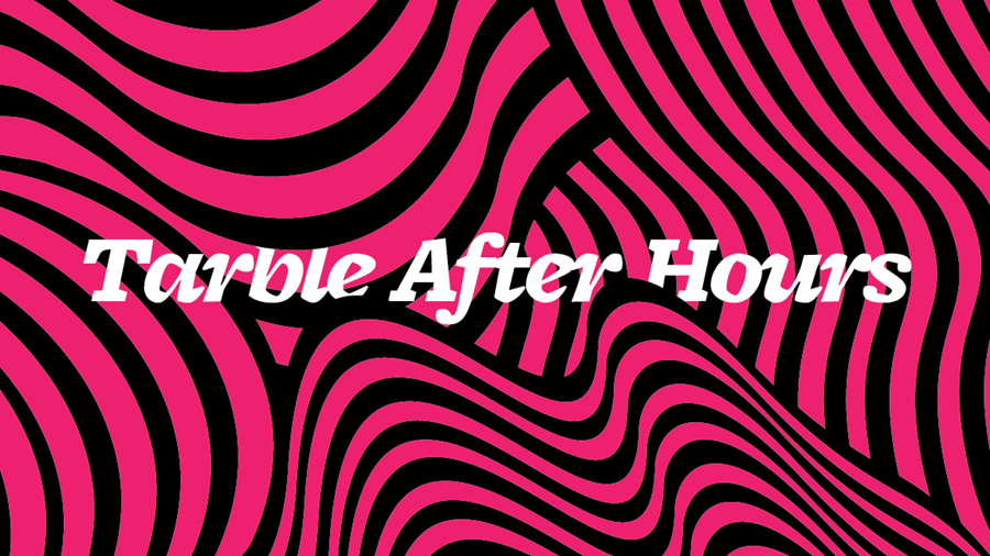  Program title slightly overlapped with wavy black lines on a hot pink background 